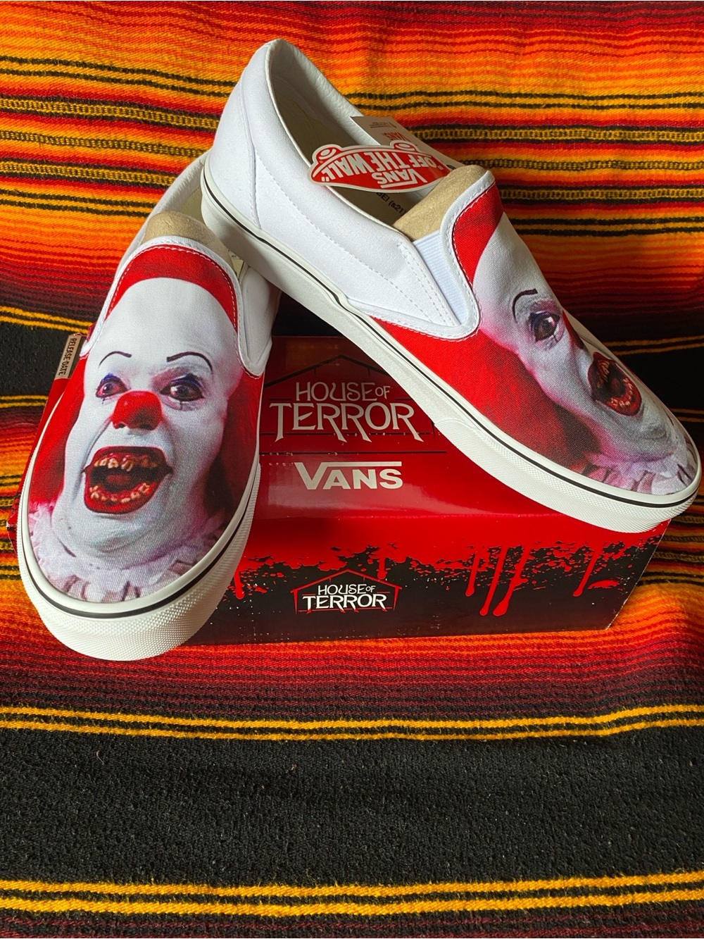 Vans White & Red Slip-On 'House of Terror' Graphic Slip-On